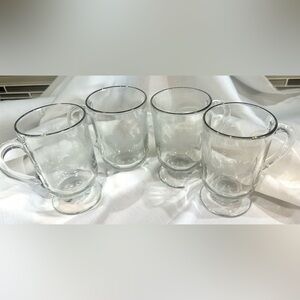 Libbey Irish Coffee Footed Mug w/Handles Collection of 4 Etched Pine Leaf Cones